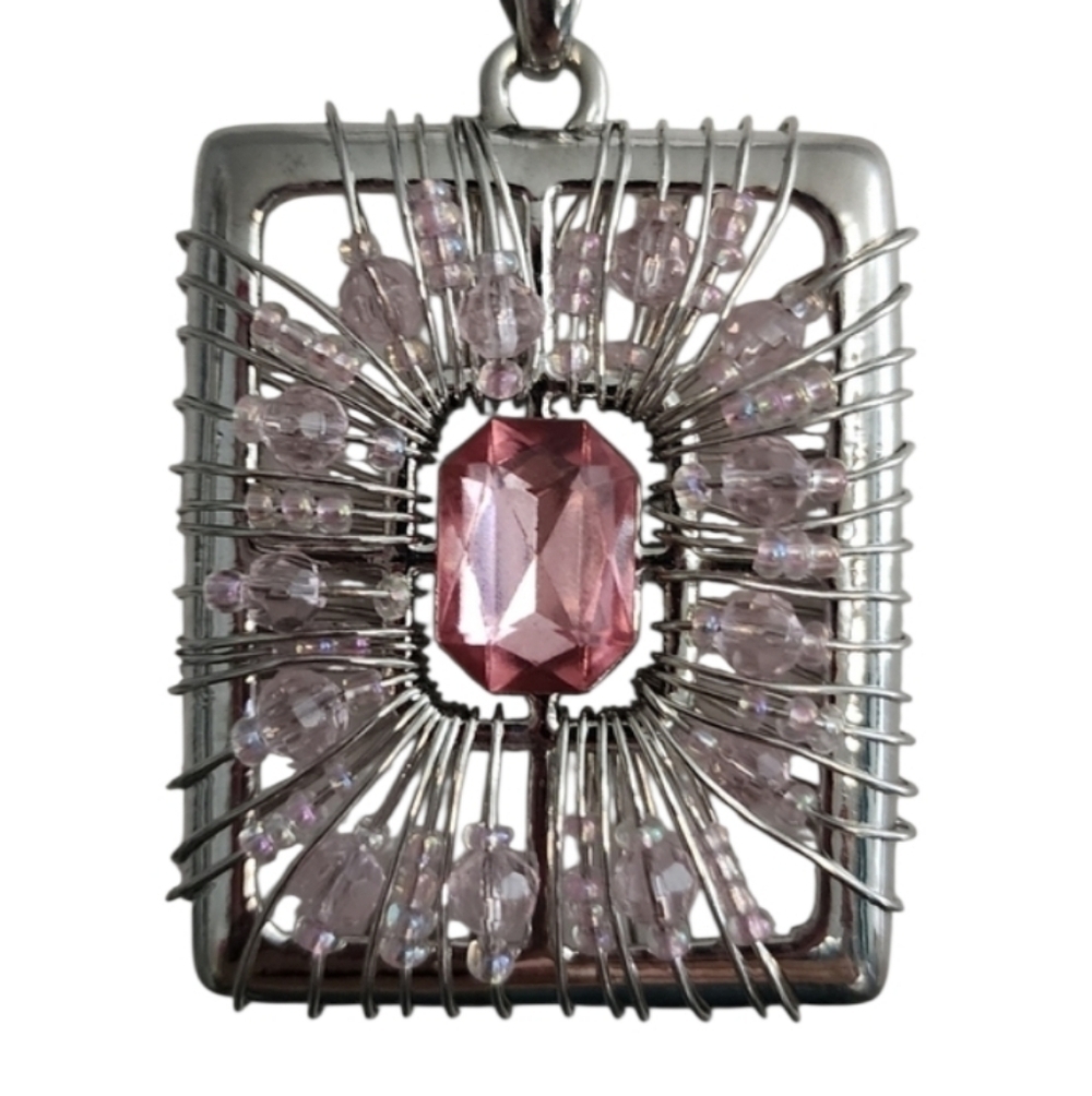 Pink Silver Tone Pendant Necklace